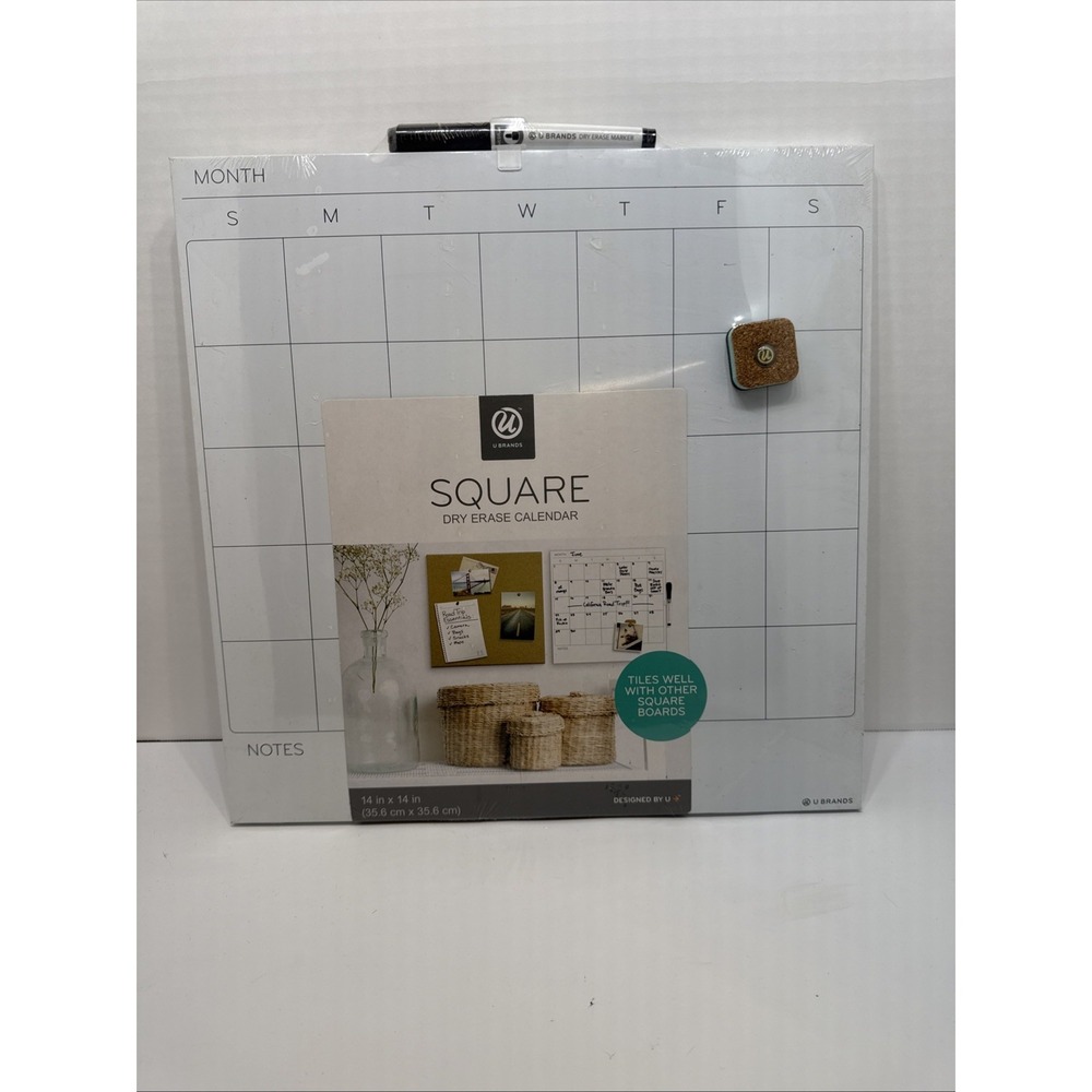 U Brands 461U Square Magnetic Monthly Calendar Dry Erase Board 14 x 14 Inches